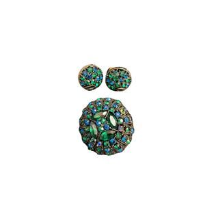 Capri Jewelry Rhinestone Vintage Brooch and Clip on Earrings Set